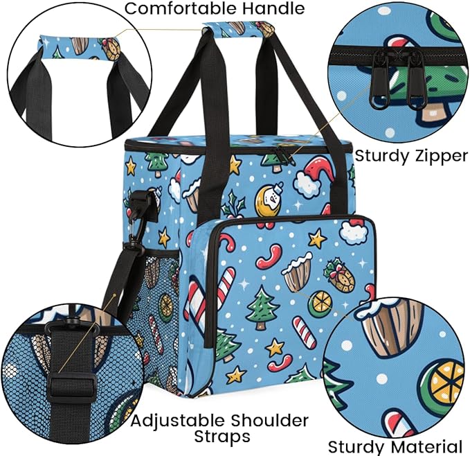 Cartoon Xmas Biscuit Coffee Maker Carrying Bag Portable Travel Storage Tote Bag Compatible with K-Mini or K-Mini Plus Single Serve Coffee Brewer Carrying Case with Multiple Pockets &amp Shoulder St