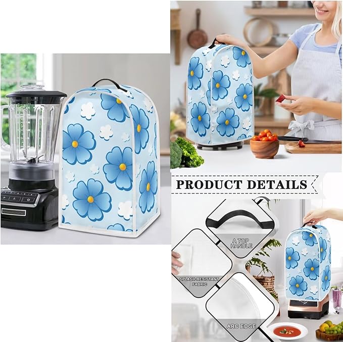 Blue Floral 4 Slice Toaster Cover Small Appliance Cover 3-Pcs SetBread Toaster  Blender and Slow Cooker Dust and Fingerprint Protection Machine Washable Kitchen Decor (Blue)