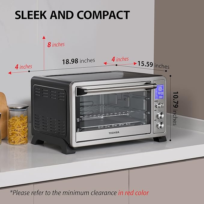 TOSHIBA AC25CEW-SS Large 6-Slice Convection Toaster Oven Countertop 10-In-One with Toast Pizza and Rotisserie 1500W Stainless Steel Includes 6 Accessories