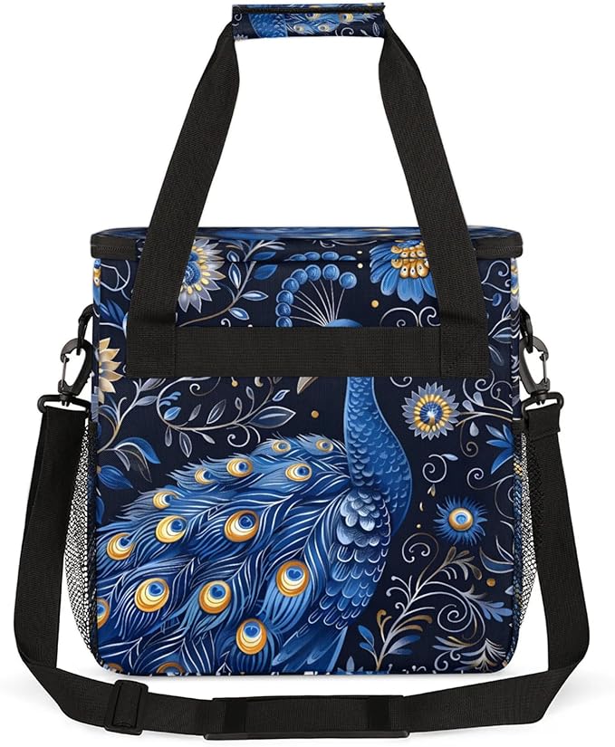 Peacock Floral Flower Coffee Maker Travel Bag for Keurig K-Mini/K-Mini Plus Insulated Waterproof Tote with Pockets for K-Cup Portable Single-Serve Brewer Case