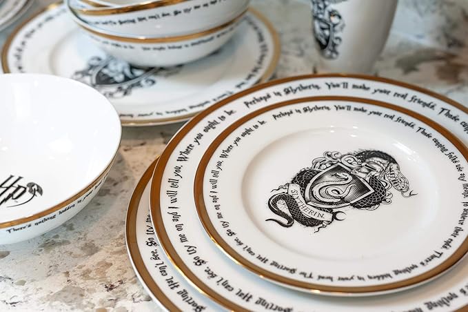 Harry Potter Hogwarts House Logos 16-Piece Dinnerware Set | Ceramic Dish Set