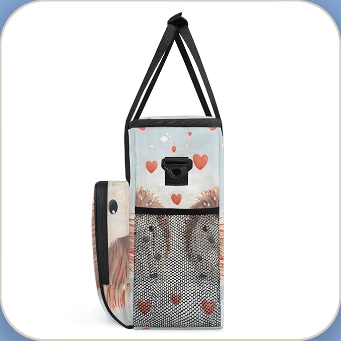 Cute Cartoon Hedgehog Coffee Maker Carring Bag Large Insulated Storage Organizer Case Tote Bags with Shoulder Strap for Travel Work Picnic