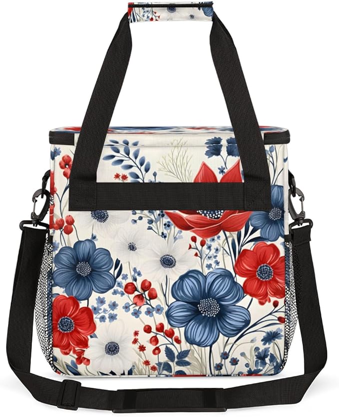 Star-Floral 4th of July Coffee Maker Carrying Bag Travel Storage Bag Compatible with K-Mini or K-Mini Plus Single Serve Coffee Brewer Carrying Case with Multiple Pockets &amp Shoulder Strap