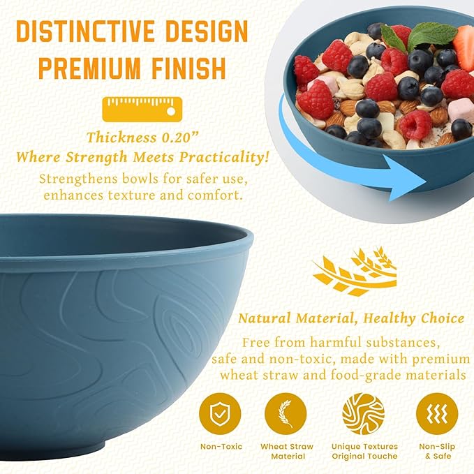 Homienly 14-Piece Premium Wheat Straw Dinnerware SetsLightweight and Unbreakable Plates and Bowls Sets - Plates Bowls for KitchenDishwasher and Microwave Safe Dishes Set - Blue