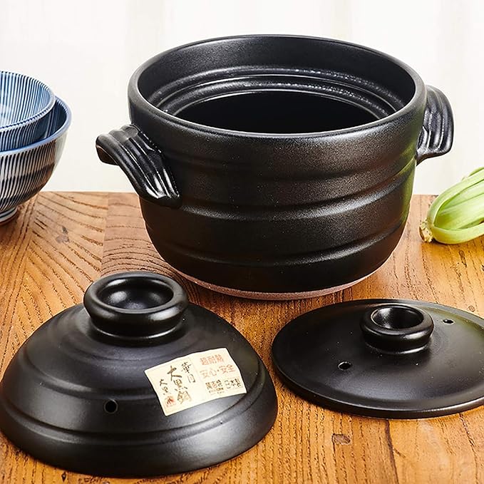 Japanese Clay Rice Cooker High Heat Hot Pot Nutritional Ceramic Casserole Double Cover00127.5 * 21cm (1 24.5 * 19cm)