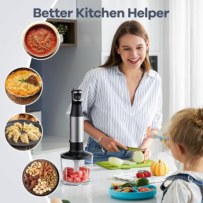 hadlook Immersion Blender with Chopper Whisk and Frother - Handheld 5-in-1 Immersion Blender 1100W for Soup Baby Food and Smoothies