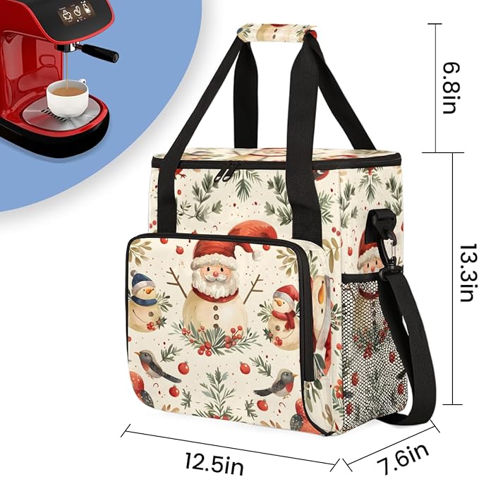 Fantastic Santa Claus Coffee Maker Carrying Bag Modern Santa Claus Travel Storage Bag Compatible with K-Mini or K-Mini Plus Single Serve Coffee Brewer Carrying Case with Pockets &amp Shoulder Strap