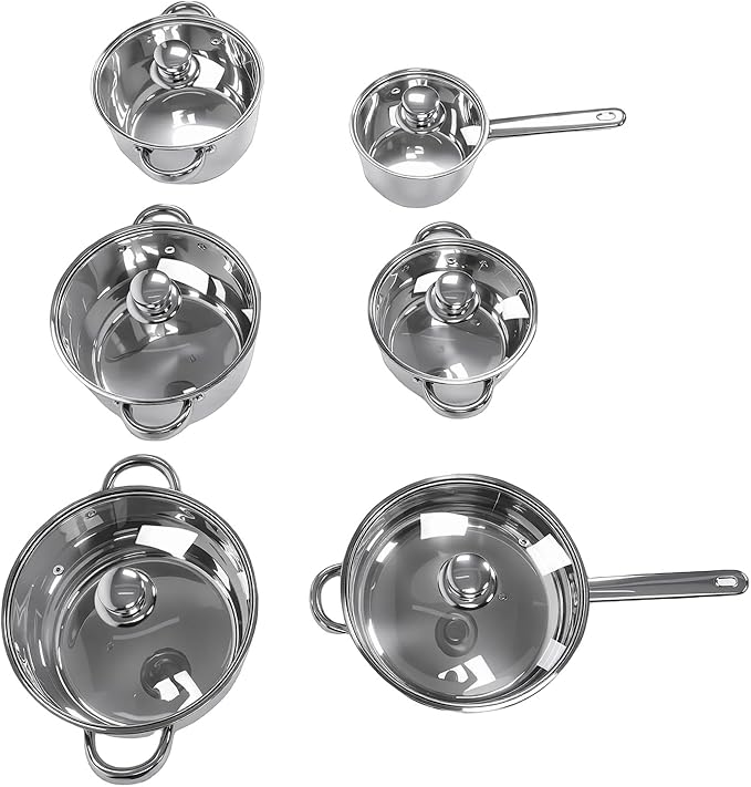 Pissente 15Pcs Stainless Steel Cookware Set Kitchen Cooking Essentials with Lids High Temperature Cookware Ideal for Everyday Use