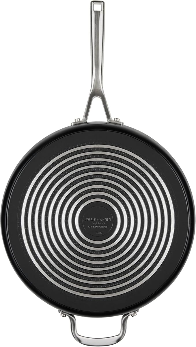 KitchenAid Hard Anodized Induction Nonstick Cookware Saute Pan/Jumbo Cooker with Lid and Helper Handle Dishwasher Safe 5 Quart Non Stick Sauteuse with Stainless Steel Handles - Matte Black