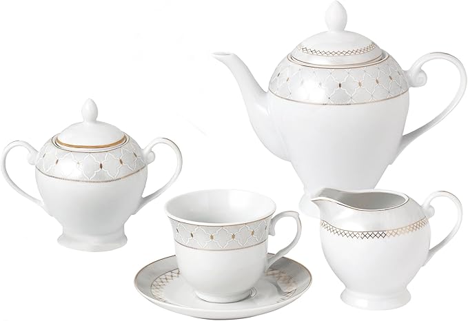 57Piece Gold Border Porcelain Dinnerware Set-Service For 8-Carlotta-Mix &amp Match