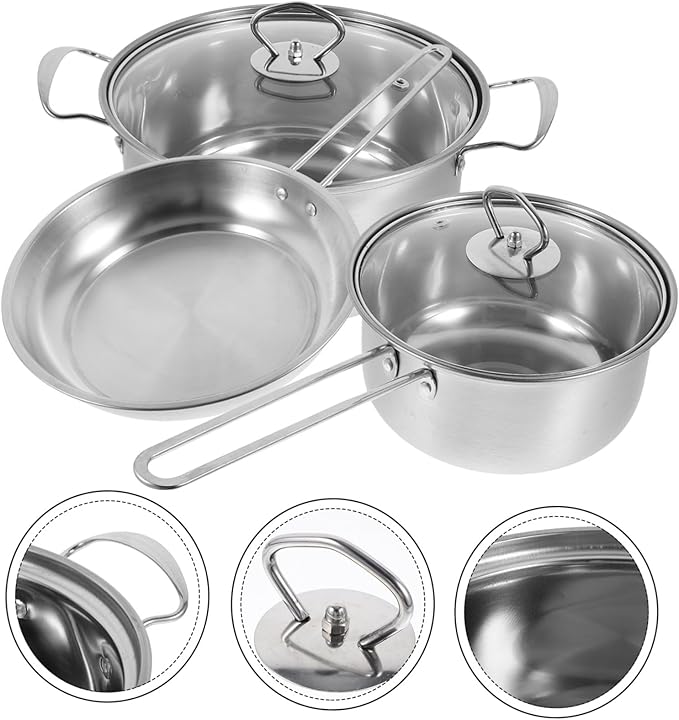 VICASKY Stainless Steel Cookware Set Small Soup Pot Milk Pot Frying Pan with Comfortable Grip Handles Thick Bottom for Efficient Cooking and Easy Cleaning
