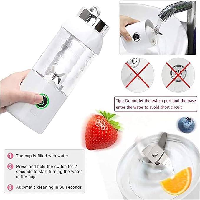 Portable Personal Blender Household Juicer Fruit Shake Mixer - Six Blades 550ml Cooking Machine with USB Charging Cable (Color : A)