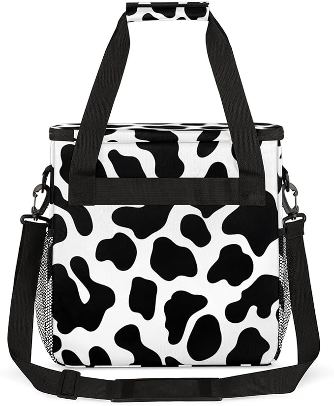 Cow Pattern Coffee Maker Travel Bag for Keurig K-Mini/K-Mini Plus Insulated Waterproof Tote with Pockets for K-Cup Portable Single-Serve Brewer Case