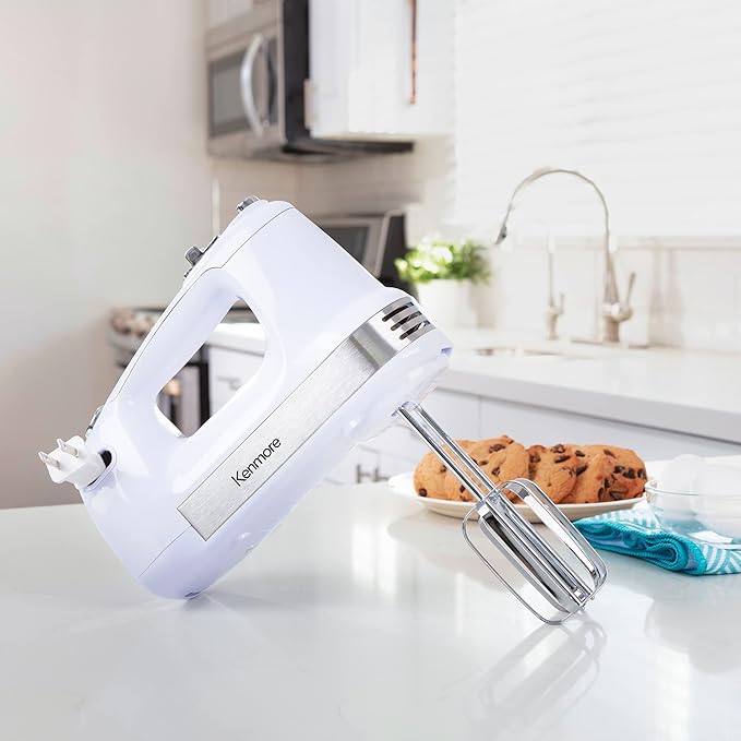 Kenmore Electric Hand Mixer – 5 Speed Handheld Blender Electric Egg Beater with Whisk Beater Dough Hooks Storage Case Turbo Boost for Cake Mix Batidora de Mano Eléctrica