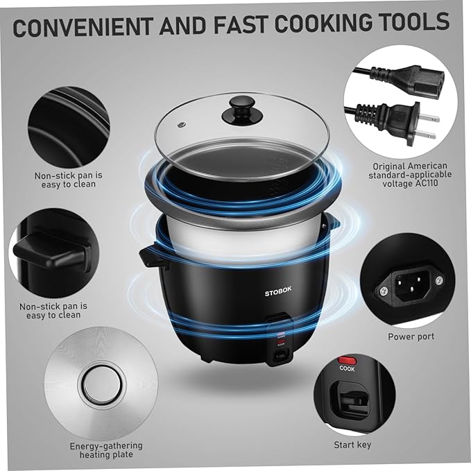 Alipis Portable Rice Cooker Electric Stew Pot with Transparent Lid One-button Control Multifunctional Cooker for Rice Oatmeal Soups and Steamed Vegetables US Plug for Home and Travel
