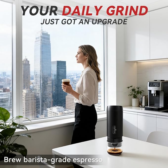 Portable Electric Espresso Machine for Home Wireless Car Coffee Maker with USB-C Battery Powered Coffee Espresso Maker with 1800mAh for Ground Coffee &amp NS Capsule for OfficeGifts for Men RV