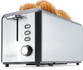 4 Slice Long Slot Stainless Steel Toaster with Extra Wide 1.5” Slots 6 Shade Browning Settings Defrost Reheat Cancel Functions Even Toasting for Artisan &amp Sourdough Bread Removable Crumb Tray