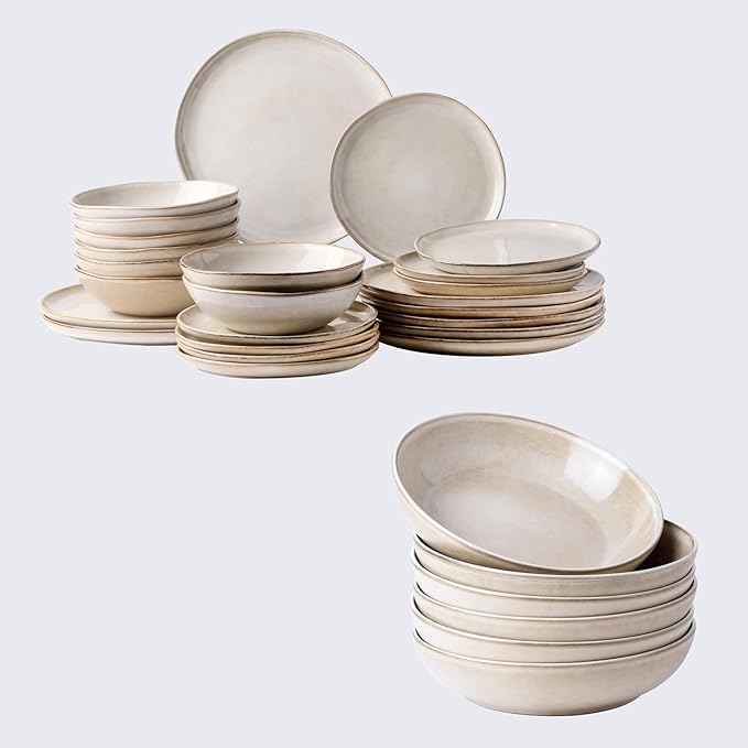 AmorArc Ceramic Dinnerware SetsHandmade Reactive Glaze Plates and Bowls SetsHighly Chip and Crack Resistant | Dishwasher &amp Microwave Safe Dishes Set Service for 6 (30pc)