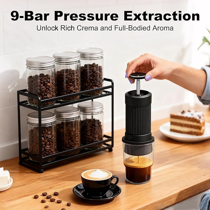 Hand Press Espresso Maker 3 in 1 Combines French Press Espresso Extraction 9 Bar Travel Coffee Maker All-aluminum Alloy Body with Double-layer 304 Filtration Suitable for Home Camping Travel Office