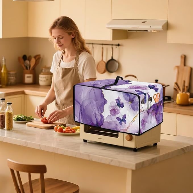 Toaster Oven Heat-Resistant Modern Toaster Oven Heavy Duty Dust-proof Microwave Cover with Storage Side Pockets Protects from Appliances Spills Stain Butterfly Marble