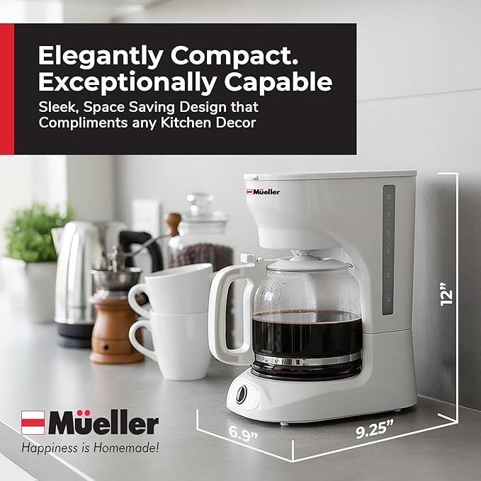 MUELLER HOME 12-Cup White Coffee Maker - Borosilicate Carafe Auto-Off Reusable Filter Anti-Drip Keep-Warm Function Clear Water Level Window White Kitchen Accessories