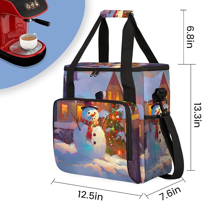 Christmas Snowman Coffee Maker Carrying Bag Abstract Snowman Travel Storage Bag Compatible with K-Mini or K-Mini Plus Single Serve Coffee Brewer Carrying Case with Multiple Pockets &amp Shoulder St