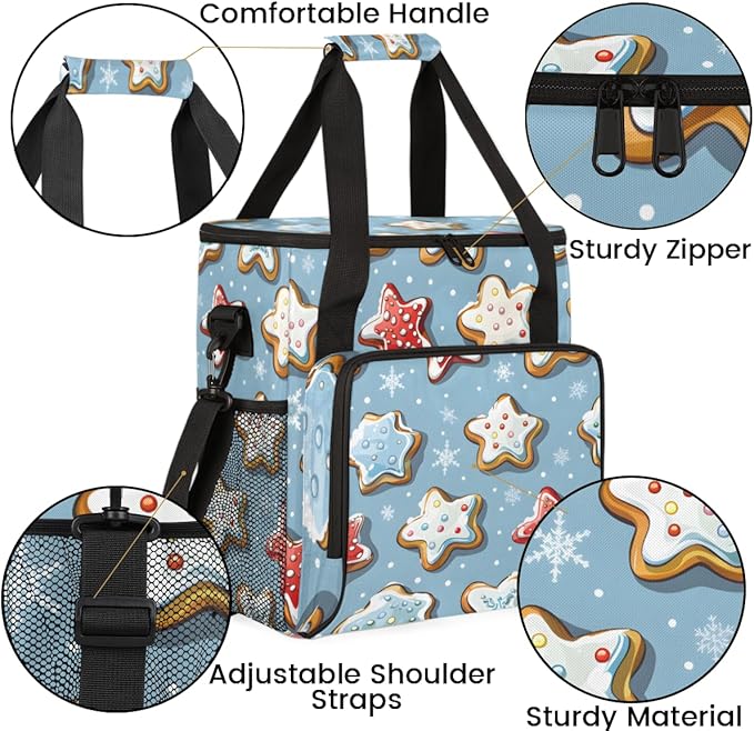 Mystical Xmas Biscuit Coffee Maker Carrying Bag Portable Travel Storage Tote Bag Compatible with K-Mini or K-Mini Plus Single Serve Coffee Brewer Carrying Case with Multiple Pockets &amp Shoulder S