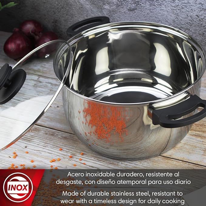 Magefesa Style – Stainless Steel Cookware Set of 5 Pieces Including 2 Pots + Saucepan + 2 Glass Lids All Types of Cookers Induction