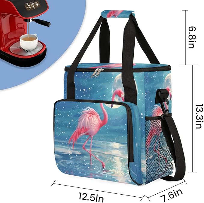Coffee Maker Carrying Bag Moon Flamingo Single Cup Coffee Maker Travel Bag Compatible with Keurig K-Mini or K-Mini Plus Portable Storage Bag with Shoulder StrapAZ-204