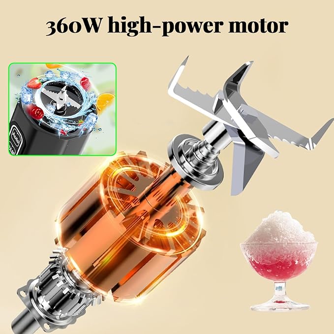 Portable Juicer Blender:XIP8 Waterproof 360W Motor 6000mAh Battery 700ml Stainless Steel Cup Auto &amp Pulse Modes