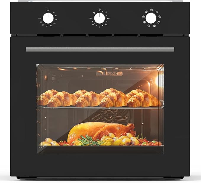 24 Built-in Electric Oven - 2.5 CF Convection 3000W Power 240V 8 Cooking Modes Stainless Steel Finish Mechanical Controls Transparent Window Black Design