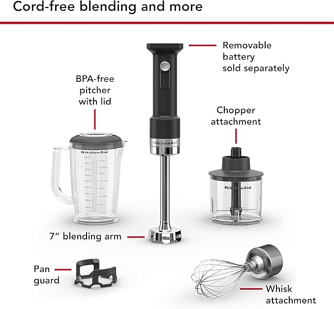 KitchenAid Go Cordless Hand Blender with Accessories - battery sold separately KHBRV05 Black Matte