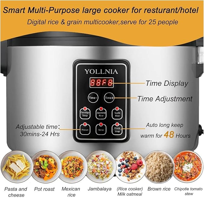 Rice Cooker 65 Cups 13.8QT Electric Food Warmer LED Display Timer 1350W Multi-function Sushi Rice Cooker for Restaurants