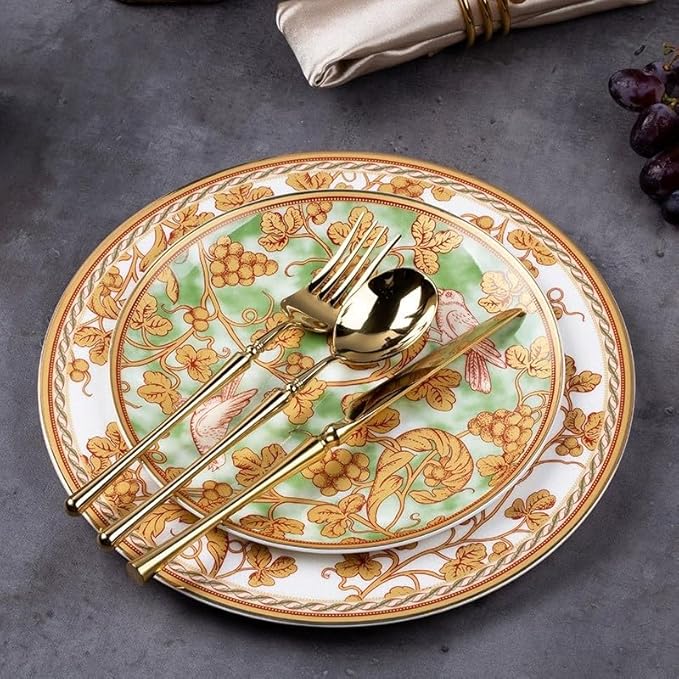 European style garden Dinnerware Set Service for 4Exquisite afternoon tea Bone China Dinnerware SetsSteak Dinner Plates Dish Set (16Pcs)Freezer Safe Elegant Dining Plates