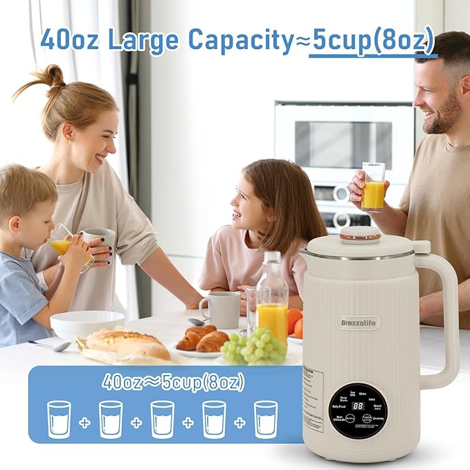 Nut Milk Maker40oz Large Capacity Stainless Steel Automatic Soy Milk Machine for HomemadeOatPlant-Based Milk and Non-Dairy Beverages Almond Cow Milk Machine with Delay StartSelf Cleaning (White)