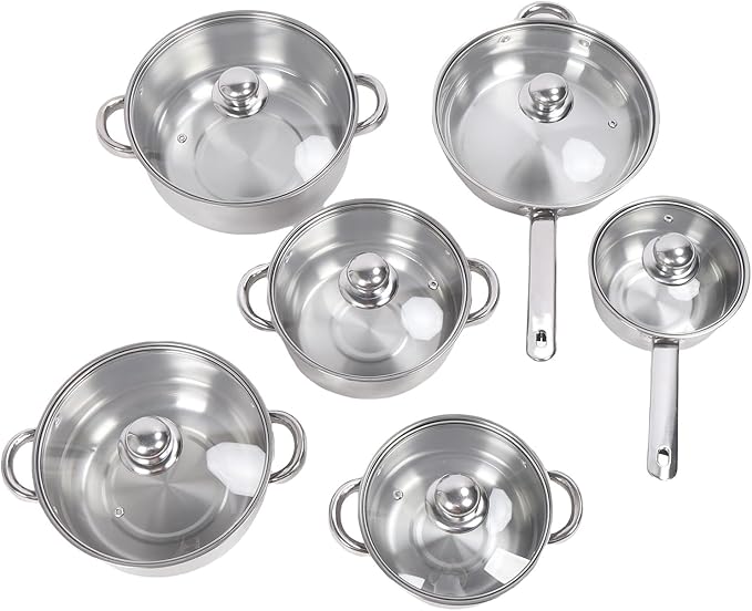 SUNGOOYUE Stainless Steel Cookware Set with Lid for Kitchen Evenly Heating Cookware Set Durable Stainless Steel Pots and Pans for Home Cooking