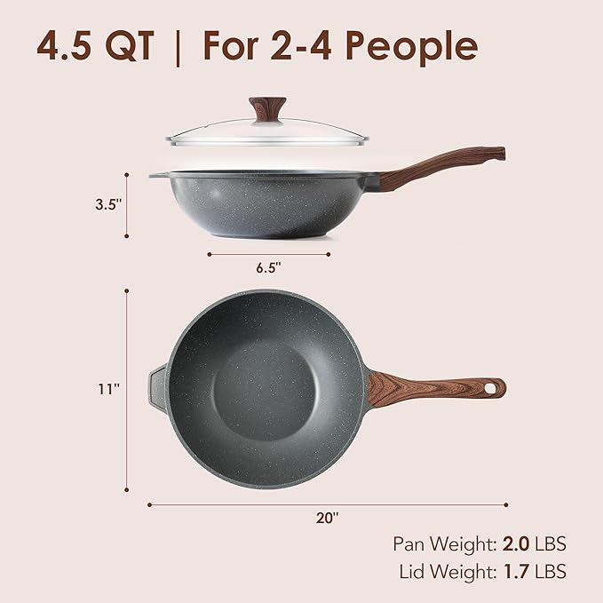 SENSARTE 14 Piece Nonstick Cookware Set includes 4.5 Quart Nonstick Wok Pan with Lid
