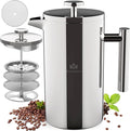 French Press Coffee Maker34OZ Double Wall Vacuum Insulated 304 Stainless Steel (34oz Silver)