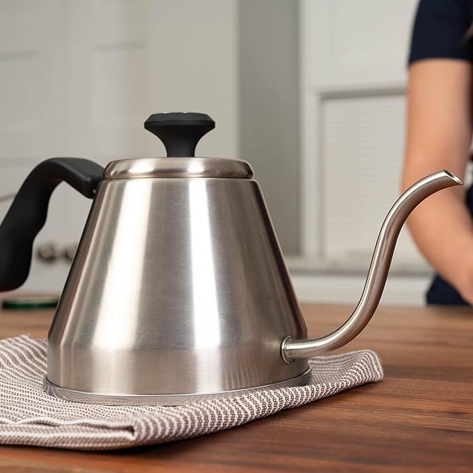 London Sip RiteTemp Gooseneck Kettle with Thermometer Thin Spout Ideal for Pour-Over Coffee Brewing Brushed Stainless Steel 1200 mL