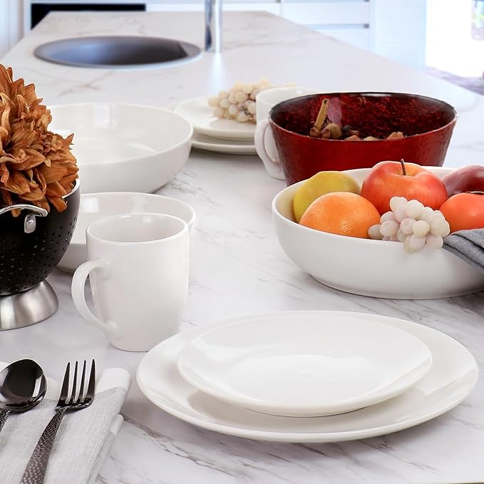 32 Piece White Porcelain Dinnerware Set with 2 Serving Bowls – Service for 6 Microwave &amp Dishwasher Safe Elegant Plate and Bowl Set for Everyday Use or Entertaining