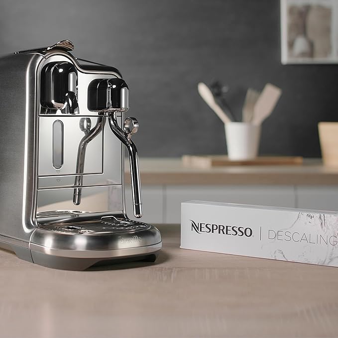 Nespresso Vertuo Coffee and Espresso Maker by Breville Chrome with Aeroccino Milk Frother Descaling Kit