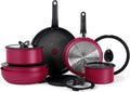 T-fal Ingenio Expertise Non Stick Cookware Set 14 Piece Induction Oven Broiler Safe 500F Cookware Pots and Pans Set RV Camping Frying Pans Dishwasher Safe Detachable/Removable Handle Pink