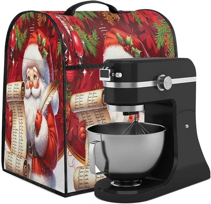 cfpolar Kitchen Aid Mixer Cover Compatible with 6-8 Quarts Santa Claus Christmas Ball Stand Mixer Cover Kitchen Aid Mixers Accessories Appliance Organizer Bag Dust Covers with Zipper Pocket