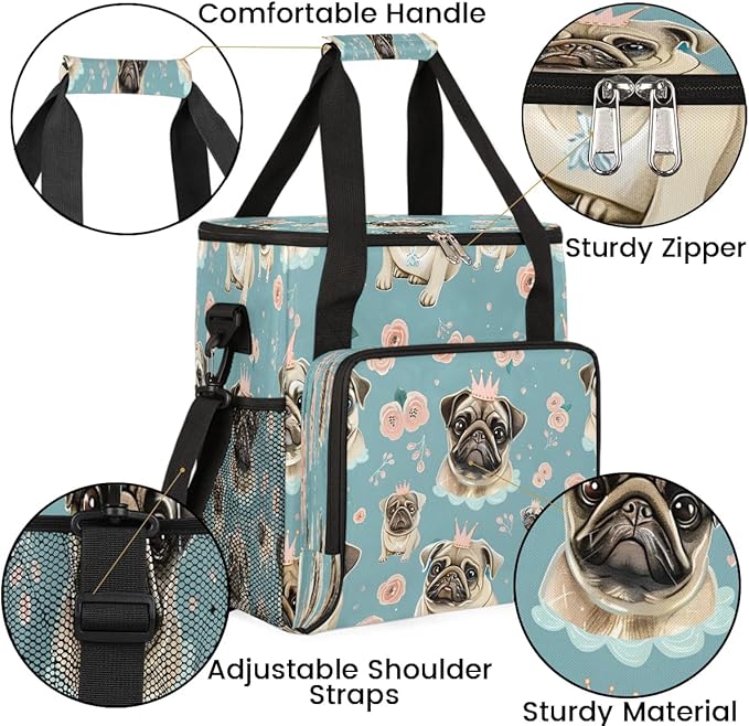 Adorable Dogs Roses Coffee Maker Travel Bag for K-Mini or K-Mini Plus Single Serve Coffee Brewer Portable Storage Tote Case for Tarvel