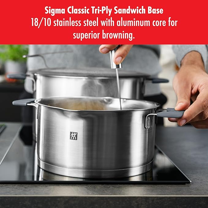 ZWILLING Simplify 9-pc Cookware Set Premium Stainless Steel Pots and Pans Set for Kitchen Induction Cooktops &amp BBQ Sides Oven Safe Dishwasher Safe Grey Handles
