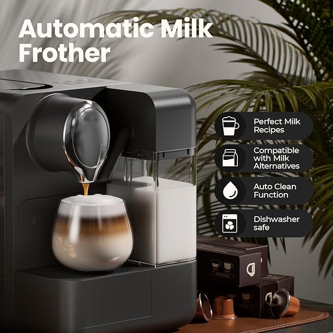 Espresso Machine with Integrated Automatic Milk Frother - Single-Serve Coffee Maker Capsule Compatible One Touch Latte &amp Cappuccino Single or Double Shot Espresso Maker
