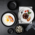 16-Piece Dinner Sets Black White Porcelain Dinnerware Set Service for 4 Frosted Dinnerware Kitchen Ceramic Dinsh Set - 4 X Dinner Plates/Salad Plate/Bowls/Taste Dish Daily Us