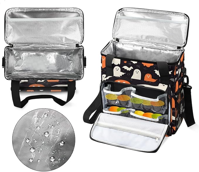 Retro Halloween Ghosts Coffee Maker Carrying Bag Travel Storage Bag Compatible with K-Mini or K-Mini Plus Single Serve Coffee Brewer Carrying Case with Multiple Pockets &amp Shoulder Strap