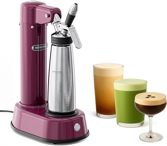 NitroPress DS Electric Nitro Cold Brew Coffee &amp Cocktail Maker Machine Air-Powered Nitro Coffee Maker &amp Nitrogen Infuser for Coffee Matcha Cocktails &amp Drinks Stainless Steel Home Bar Beve