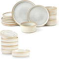 Famiware Dinnerware Set for 4 (12 Piece) and 4oz Dipping Bowl Set (6 Piece) - Star Stoneware Dishes - Cappuccino White